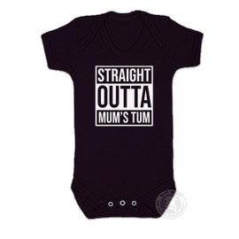 Moo's Funny Baby Grow 'Straight Outta Mum's Tum' - Hip Hop Rap Unisex Baby Vest - Boy or Girl (6-12 months)