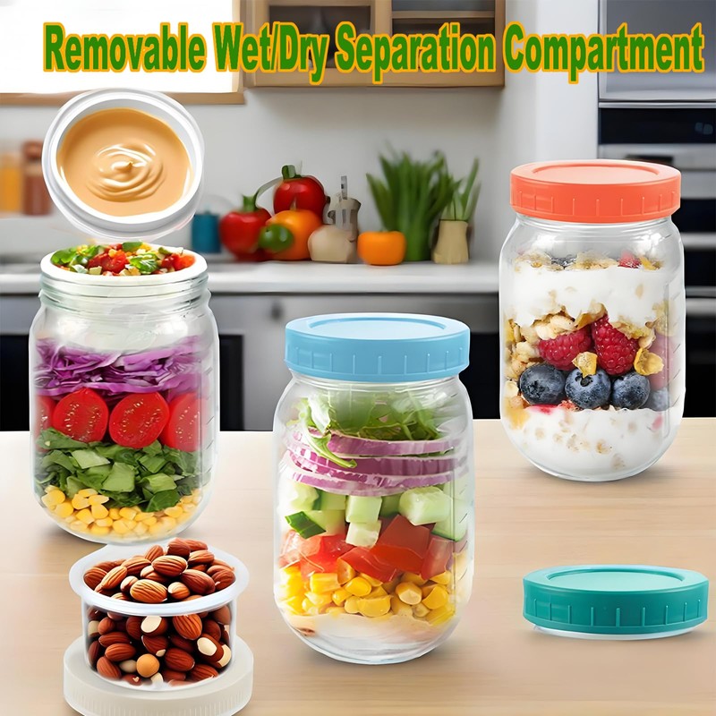 Klemon 6 Pack Glass Salad Jars with Lids Meal Prep,Salad