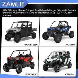 ZAMLIE UTV Side View Mirrors with LED Light, RZR Side Mirrors with 60W Flood Compatible with Polaris Ranger General Can-Am Defender Maverick Trail Yamaha fits for 1''-2'' Roll Bar Cage