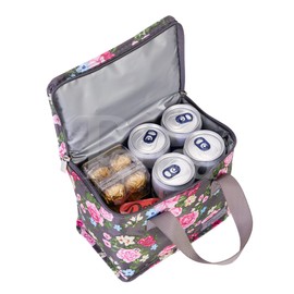 Periea 'Liz' Insulated Cooler Lunch Box for Women Men Kids Adult, Waterproof Leakproof Reusable Lunch Tote Bag with Handles for Work School Picnic Beach (Floral Grey)