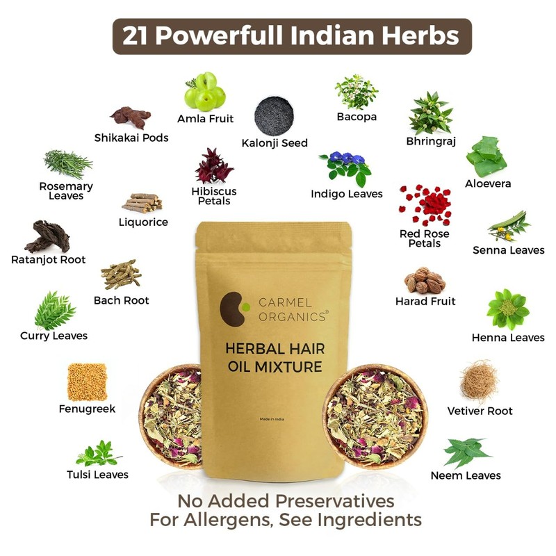 CARMEL ORGANICS Herbal Hair Oil Mix | 21 Herbs For