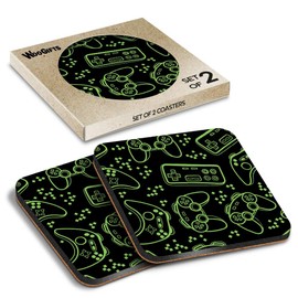2 x Square Coasters - Gamer Controller Console Gaming Cork Backed MDF Glossy Tea Coffee Accessory #170252