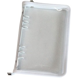 A5 Binder Pocket PVC Cover Notebook Shell with Zipper, Waterproof Sparkling A5 6 Ring Loose Leaf Binder Wallet for Cash Budget System, Journaling, Planner (10'' x 7'', White)