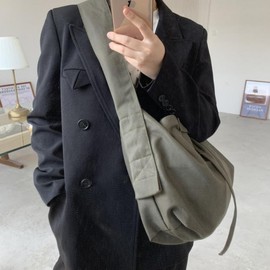 Cross bag shoulder canvas men's bag plain wide daily khaki 10ea