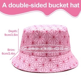 NHQ Fishing Hat for Men and Women, Anime Tanjiro Nezuko Fishing Hat with All-Over Print, Breathable, Funny Costumes, Fishing Hat, Summer Hat, Reversible Double-Sided Worn Fishing Hat, pink