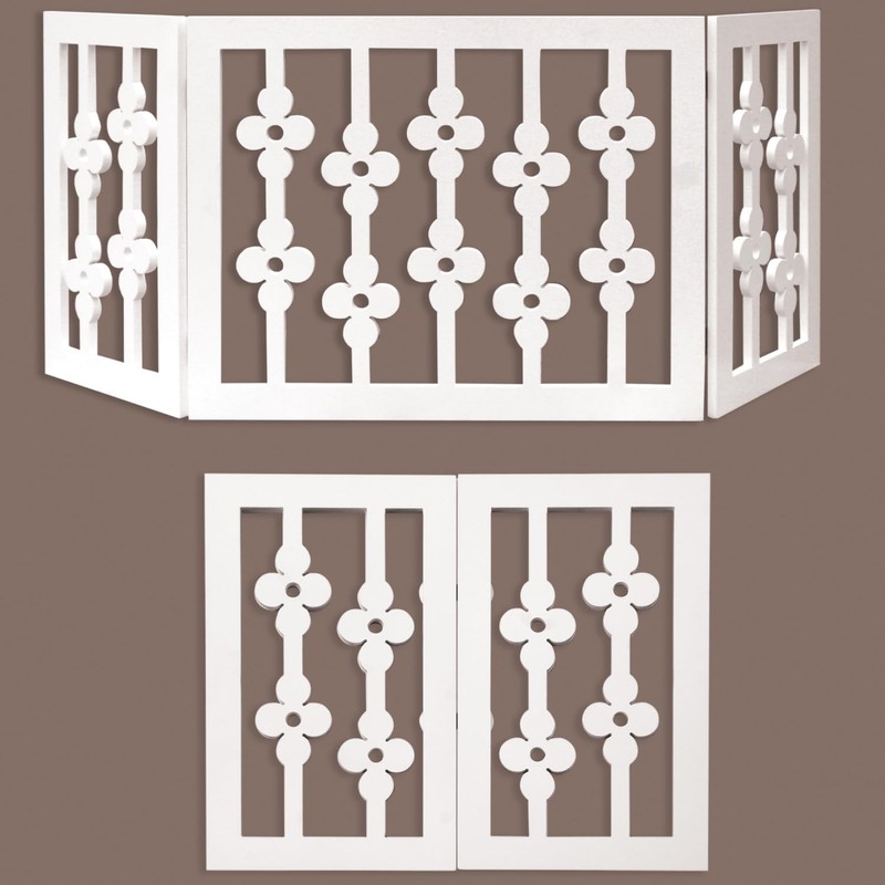 Etna White Floral Wooden Pet Gate - Freestanding Foldable Adjustable