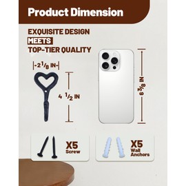 gardmate Wall Hooks for Hanging - Cast Iron Vintage Decor Coat Rack with Mounting Screw Kit - Vintage Design Hat Hook for Kitchen, Entryway - Heavy Duty Key Racks for Wall(Love Heart Shape)