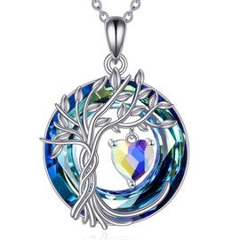 Tree of Life Birthstone Necklace for Women 925 Sterling Silver Tree of Life Jewelry Aurora Borealis Pendant April Birthstone Gemstone with Crystal Anniversary Birthday Christmas Gifts for Mother Wife