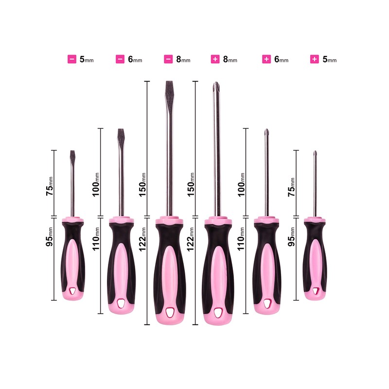 Pink Power Magnetic Screwdriver Set - 6 Piece Phillips and