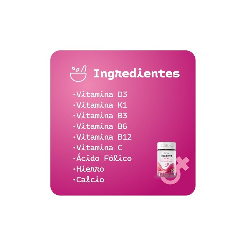Súluu Multivit Fem Multivitamínico Mujeres Womens Multivitamin Gomitas Sabor Fresa
