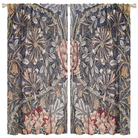 William Morris Curtains, Classic Elegant Botanical Floral Design, Nature Theme Decoration Lightweight Decorative Panels Set of 2 and Rod Pocket 42x45in