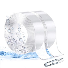 2 Rollos 5M Nano Cinta Doble Cara (con tijeras pequeñas),Reutilizable tape doble cara uso rudo,Cinta de gel cara lavable que no deja marcas,para Cocina,Pared, Alfombra,Fijación Cartel etc. (Blanco)