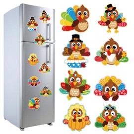 JarThenaAMCS 8Pcs Thanksgiving Fridge Magnet Cartoon Turkey Magnet Fall Magnetic Stickers for Autumn Refrigerator Home Kitchen Locker Office