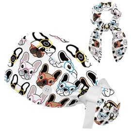CHENZZZZ French Bulldogs Working Cap with Scrunchy and Ribbon Tie for Women, Long Hair