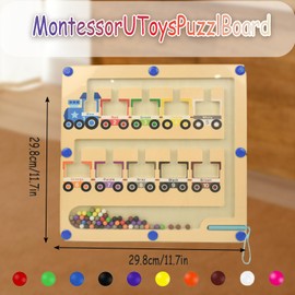 Hyacinthy Magnetic Labyrinth, Magnetic Game Montessori Wooden Toys, Colour Sorting Counting Toy for Toddlers, Fine Motor Skill, Educational Travel Gift for 3 4 5 Years