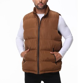 LUYIJIESHENG Men's Brown Puffer Vest Winter Zipper Outerwear Vests Warm Water-Resistant Sleeveless Puffy Jackets Size 3XL