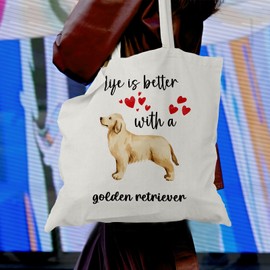 OTOUO Golden Retriever Canvas Tote Bag, Golden Retriever Reusable Dog Shopping Bag, Golden Retriever Gifts for Golden Retriever Dog Lovers, Dog Owner Gifts, Golden Retriever Gifts