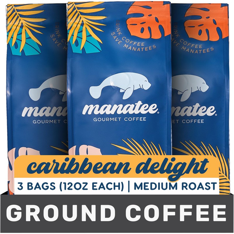 Manatee Gourmet Coffee, Ground, Medium Roast, Caribbean Delight, 12 oz