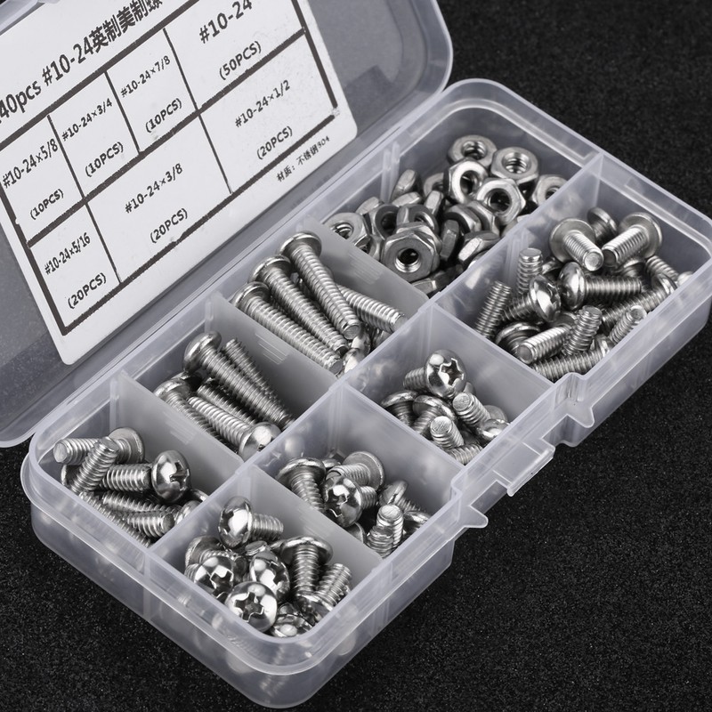 140pcs /set #10-24 Stainless Steel Cross Pan Head Screws with