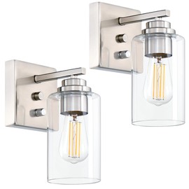 Loyareal Wall Sconces Set of Two, Brushed Nickel Wall Sconce with Rotary Switch, Sconces Wall Lighting, Bedside Wall Lamps, Light Fixtures for Bathroom Bedroom Living Room Hallway Kitchen