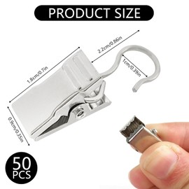 Pack of 50 Curtain Clips, Curtain Clips with Hooks, Metal Clips for Curtains, Shower Curtain Clips, Light Hangers, Wire Holders for Home Decorations, Bathroom, Shower Curtain Decorations (Silver)