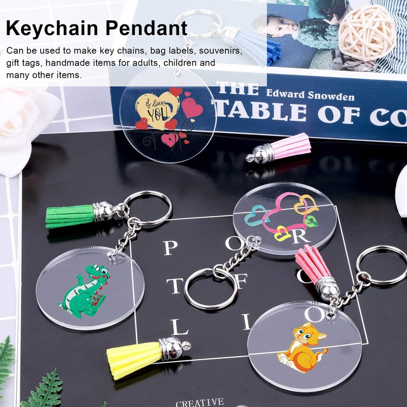 30Set DIY HandPainted Acrylic Keychain Blanks Circles Keychain Tassel Set