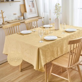 EFFICINATURE Rectangle Tablecloths 60x102 Inch Waterproof Washable Golden Oblong Table Clothes for 6 Foot Tables Leave Pattern Silky Soft Dinning Table Covers for Indoor & Outdoor Party Decoration