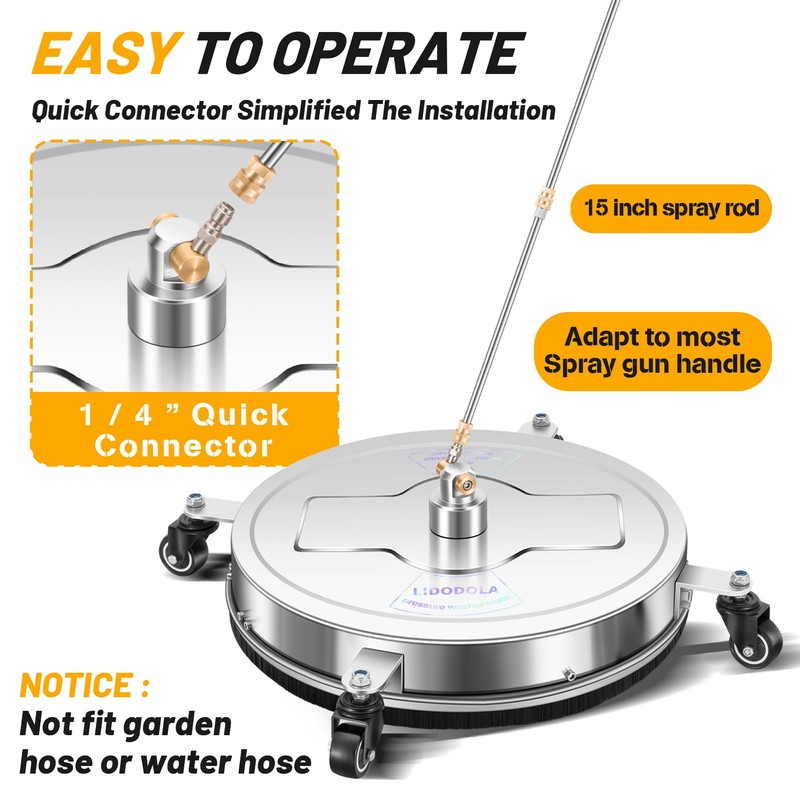 19" Pressure Washer Surface Cleaner with 4 Wheels - Stainless