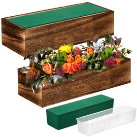 Dandat 2 Set Wood Boxes for Centerpieces Rectangle Wooden Planter Box Rustic Wood Planter with Removable Plastic Liner Floral Foam Blocks for Centerpieces Home Wedding Garden Decor