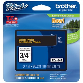 Genuine Brother 3/4" (18mm) Gold on Black TZe P-Touch Tape for Brother PT-P700, PTP700 Label Maker