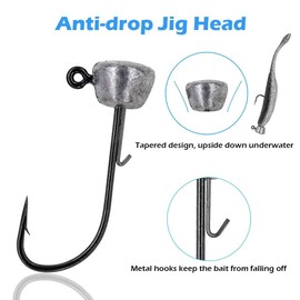 INFISHCEO Ned Rig Jig Head Fishing Hooks, 50 Pack Ned Rig Baits Kit for Bass Fishing, Jig Head Hooks for Soft Lures