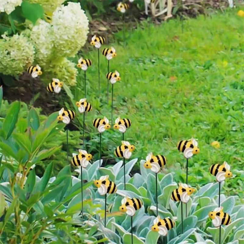 DYJAGYO 10Pcs Bee Garden Stakes Decor, Flower Pot Bed GardenDecorGarden
