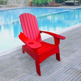 Red Adirondack Chair with Umbrella Holder Outdoor or Indoor Wood FurnitureColor: as Pic Color