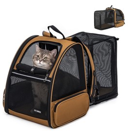 Cat Backpack，Expandable Cat Carrier Backpack, Dog Backpack Carrier and Pet Carrier Backpack, Suitable for Cats, Dogs Kittens to Large Cats 20 lbs or Small Dogs, Travel Friendly Puppy Cat Bag (Brown)