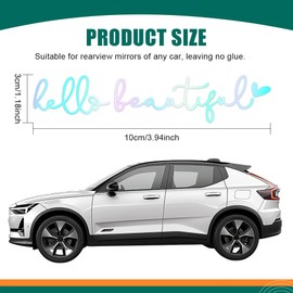 Lyxheth 3PCS Hello Beautiful Rearview Mirror Decal, Mirror Stickers for Cars, Car Vanity Mirrors Stickers, Car Interior Decorative Accessories Self Affirmations Decal Fit Women and Girls (Colorful)