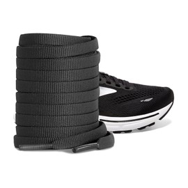 UamGlsob 1/4" Flat Shoe Laces for Sneaker, Stripe Shoelaces Replacement for Brooks Ghost 14/15 Adrenaline Launch Running Shoe, Black, 54''/140cm