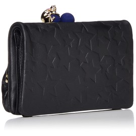 Anna Sui 313751-11 Women's Playing Cat Bifold Wallet with External Clasp, Black, Black