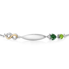 Gem Stone King 0.82 Ct Green Nano Emerald Green Peridot 925 Silver and 10K Yellow Gold Lab Grown Diamond Bracelet For Women
