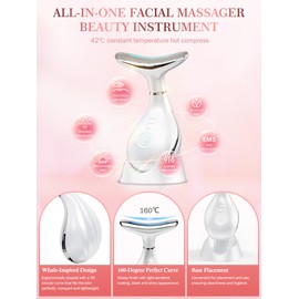 Face Massager Lift Device Electric: Facial Massager Lifting Machine Anti-Aging Neck Eye Device - 3 LED 42°C Heating EMS Microcurrent for Skin Firming - Neck Lifting Anti-Wrinkle Care Slimming Face