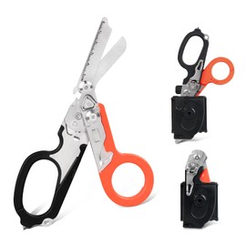 TOWOT 6 in1 Trauma Shears,Heavy-Duty Emergency Shears with Strap Cutter and Glass Breaker and Compatible Holster,Stainless Steel Collapsible Scissors Pliers
