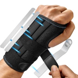 Wrist Brace for Carpal Tunnel, Alleviates Tendonitis Wrist Brace Equipped with 3 Metal Stabilizers, Adjustable Wrist Support Wrap for Arthritis, Sprain, Sleeping, Working (Left, L)