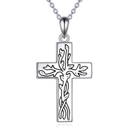 AXELUNA Cross Tree of Life Necklace for Men Women 925 Sterling Silver Cross Tree of Life Pendant Jewellery Gifts For Friends