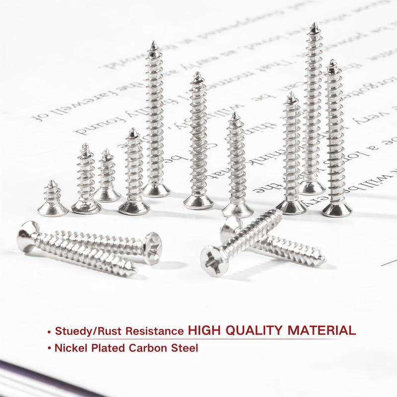 Zmbroll M3 Self Tapping Screw Silver Wood Screws 440Pcs Countersunk
