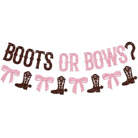 Boots or Bows Banner, Western Baby Shower Hanging Decorations, He or She, Cowboy or Cowgirl Gender Reveal Party Decorations Supplies for Kids