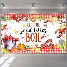 Joliaco Crawfish Boil Birthday Banner Let The Good Times Boil Photography Background Red Seafood Boil Lobster Birthday Party Decorations Photo Studio Props Banner (6x3.6ft)