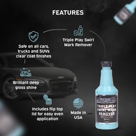 Lane’s Triple Play Swirl Mark Remover- Automotive Swirl Remover and Car Polish/Glaze/Wax 3 in 1, Quick Shine, Car Wax with a Supreme Solution, E-316 (16 OZ)