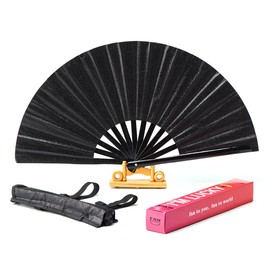 ffscafscn Folding Fan Clack Hand 13inch Bamboo Holster for women Dancing Party Wedding Night Club Concert Festival Large (Black)