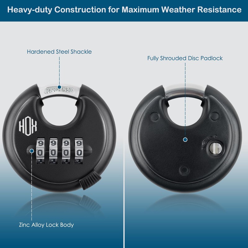 HOX Combination Lock, 4 Digit Disc Padlock with 3/8 Inch