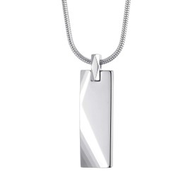 MOO&LEE Men's Tungsten Carbide Bar Pendant Necklace with 22 Inches Stainless Steel Snake Chain