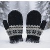 Kids Winter Soft Warm-Knit-Mittens, Boys-Girls Snowflake-Print Warmly Double-Layer Snow-Mittens Ski-Gloves